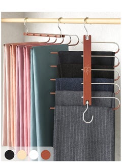 MahMir Magic Pants Hangers Space Saving Closet Hangers 5 Layers Multi Functional Pants Rack Solid Metal & Wood Heavy Duty Wardrobe Organizer Rack for Clothes Trousers Scarves Ties 1-Pack Cherry Red  - Image 2