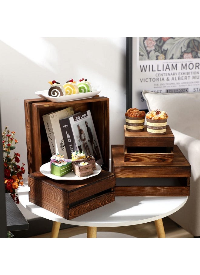 Sieral Sieral 4 Pieces Wood Cupcake Display Stand Decorative Dessert Appetizer Cake Stand Risers Wooden Crate Rustic Cake Stand Risers for Decor Wooden Crate Style Storage Organizer for Party (Rustic Color)  - Image 4
