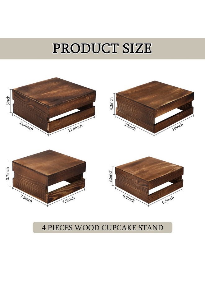 Sieral Sieral 4 Pieces Wood Cupcake Display Stand Decorative Dessert Appetizer Cake Stand Risers Wooden Crate Rustic Cake Stand Risers for Decor Wooden Crate Style Storage Organizer for Party (Rustic Color)  - Image 2