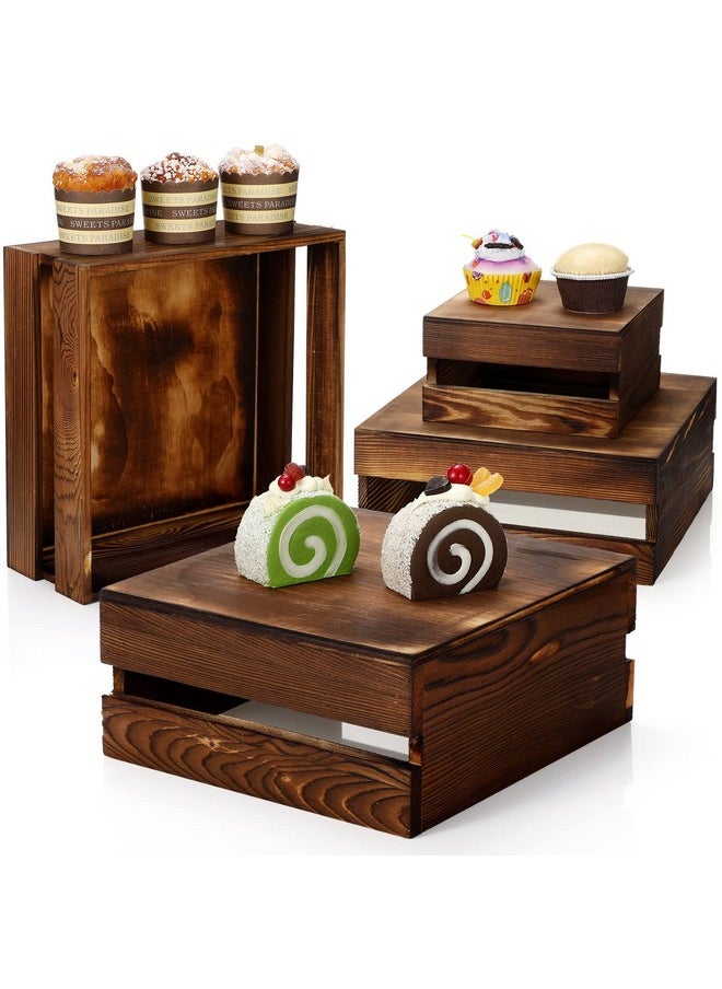 Sieral Sieral 4 Pieces Wood Cupcake Display Stand Decorative Dessert Appetizer Cake Stand Risers Wooden Crate Rustic Cake Stand Risers for Decor Wooden Crate Style Storage Organizer for Party (Rustic Color)  - Image 1