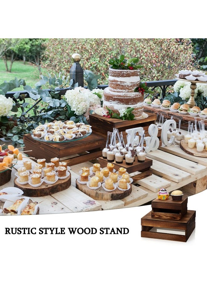 Sieral Sieral 4 Pieces Wood Cupcake Display Stand Decorative Dessert Appetizer Cake Stand Risers Wooden Crate Rustic Cake Stand Risers for Decor Wooden Crate Style Storage Organizer for Party (Rustic Color)  - Image 3