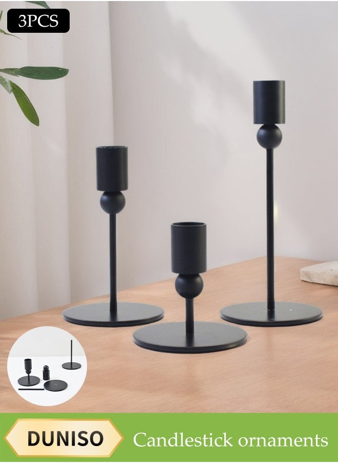DUNISO 3 Pieces of Candle Holder Set，Candle Holders for Table Centerpiece,Retro Iron Candle Stand,Sturdy and Durable,Suitable for Weddings, Dinners, Parties, Home Decor,Black  - Image 1