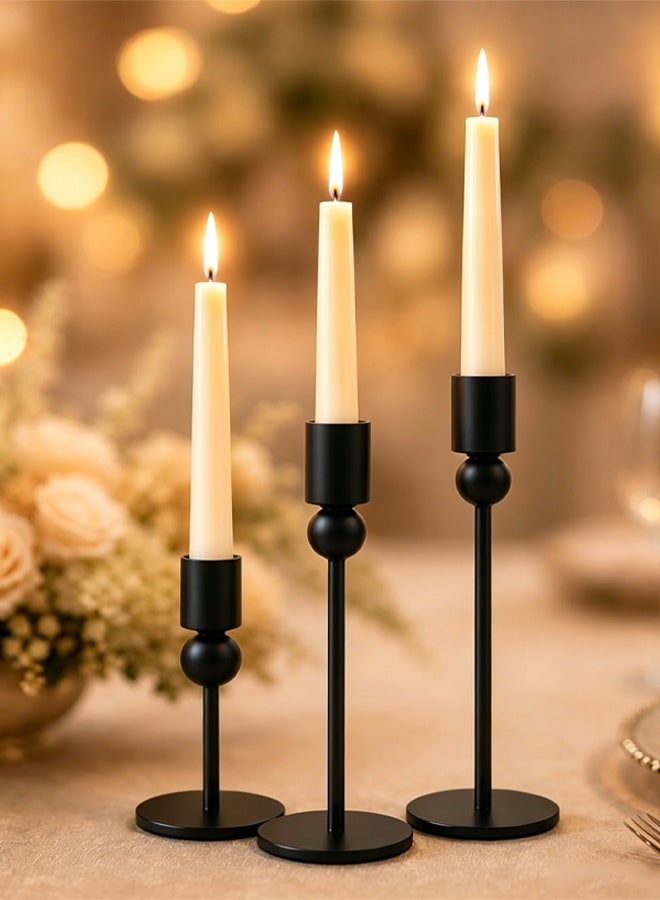 DUNISO مجموعة حوامل الشموع 3 قطع، حوامل الشموع لتزيين الطاولة، حامل شموع حديدي عتيق، قوي ودائم، مناسب لحفلات الزفاف، العشاء، الحفلات، ديكور المنزل، أسود - Image 1