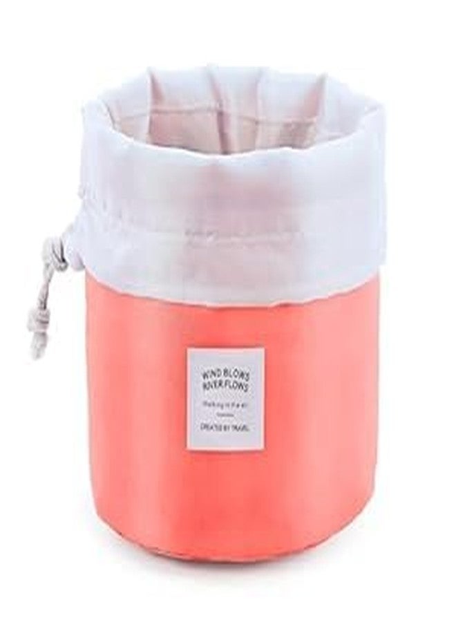 doville Latest Toiletry Bucket Barrel Shaped Cosmetic Bag | Travel Case Round Makeup Pouch for Girls and Women (Assorted Color) - Image 1