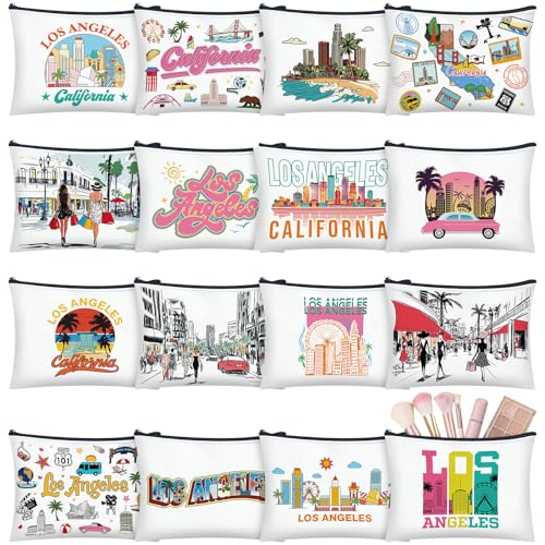 Bulyoou 16 Pcs Los Angeles Cosmetic Bag Souvenir Gifts Makeup Bag Travel Vacation Zipper Pouch Purse for Women Birthday Trip Gifts Party Favors - Image 1