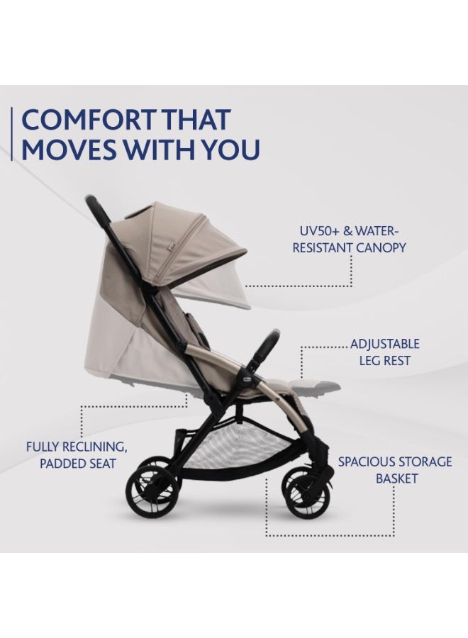 Chicco Goody XPlus Stroller | One-Touch Self-Fold | Padded Seat & Shock-Absorber Wheels | 4 Recline Positions | Adjustable Backrest | Birth to 5 Years | UV50+ Extendable Canopy | Sandshell Colour - Image 3