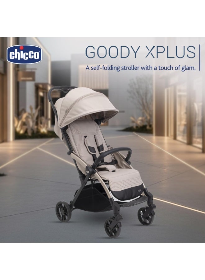 Chicco Goody XPlus Stroller | One-Touch Self-Fold | Padded Seat & Shock-Absorber Wheels | 4 Recline Positions | Adjustable Backrest | Birth to 5 Years | UV50+ Extendable Canopy | Sandshell Colour - Image 2