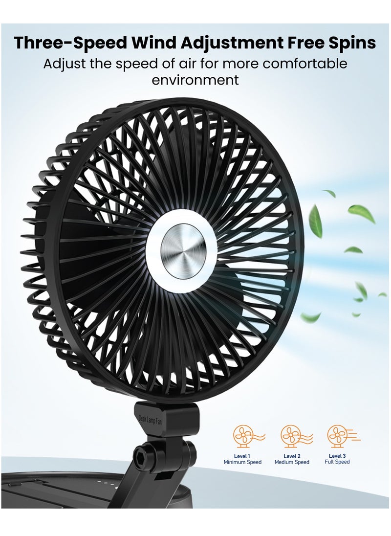 Moxedo Moxedo Oscillating Fan Wall Mount Foldable Desk Stand Hanging, USB Rechargeable Battery Adjustable 3 Speeds with Built-in Phone Stand for Home Office Travel - Black  - Image 2