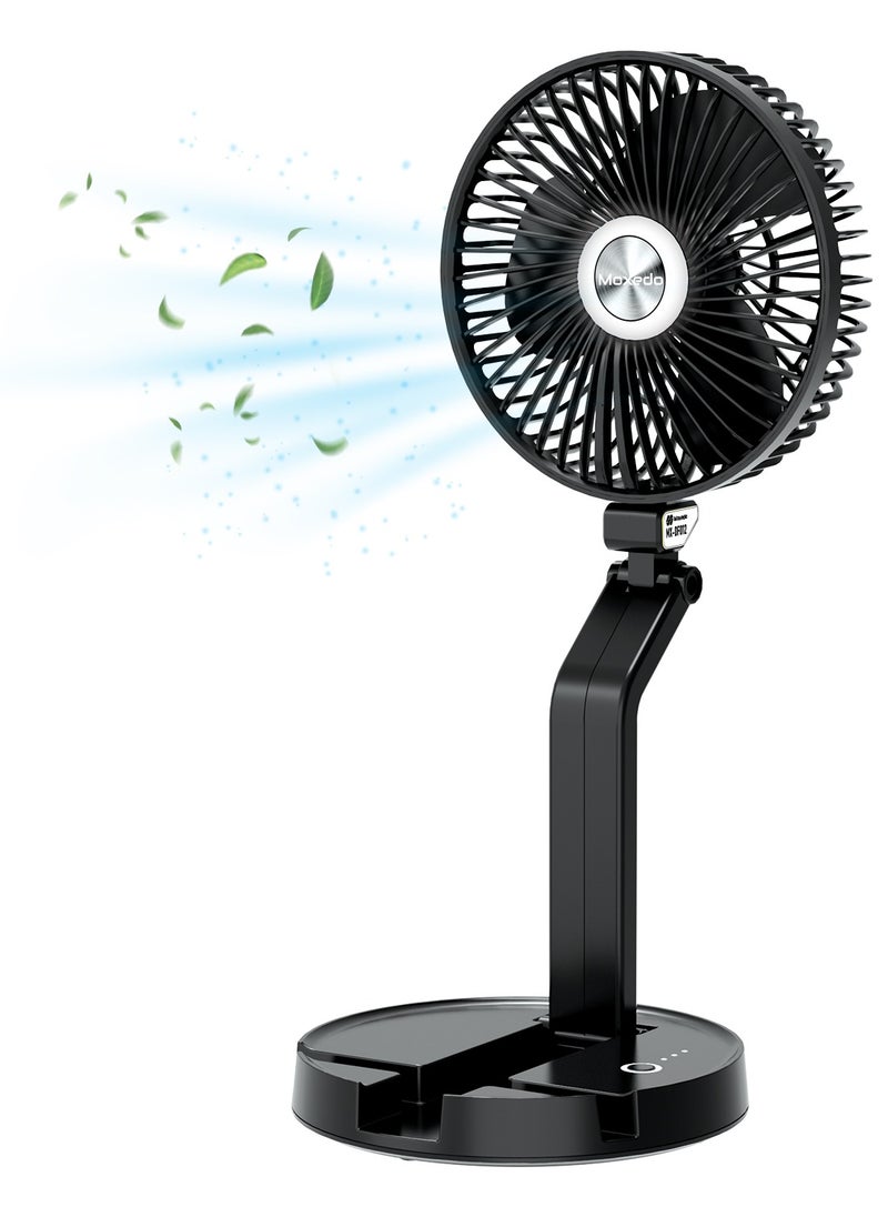 Moxedo Moxedo Oscillating Fan Wall Mount Foldable Desk Stand Hanging, USB Rechargeable Battery Adjustable 3 Speeds with Built-in Phone Stand for Home Office Travel - Black  - Image 1