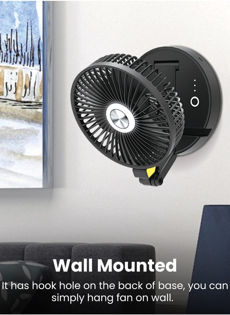 Moxedo Moxedo Oscillating Fan Wall Mount Foldable Desk Stand Hanging, USB Rechargeable Battery Adjustable 3 Speeds with Built-in Phone Stand for Home Office Travel - Black  - Image 3