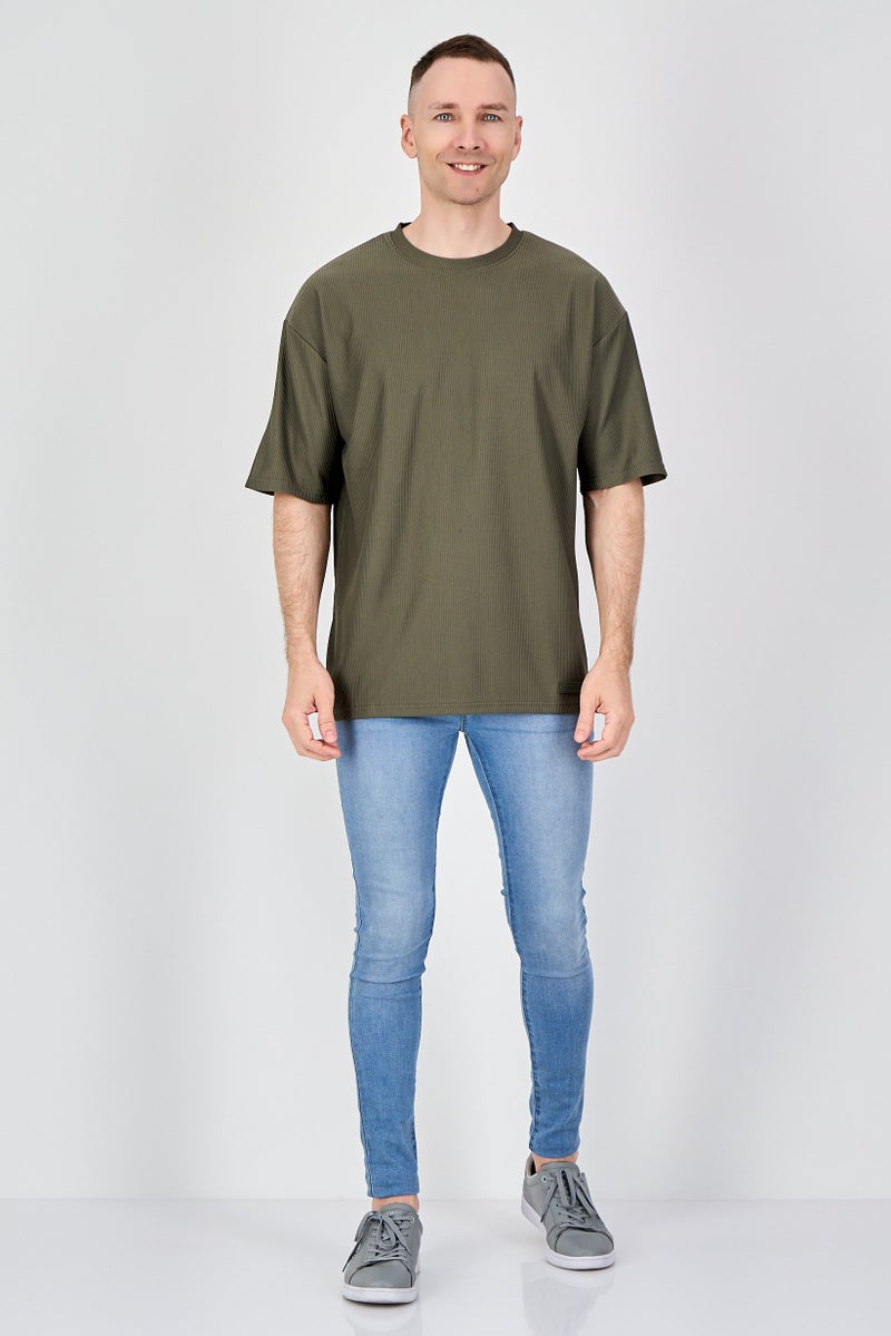 Core Elements Men Crew Neck Brand Logo Short Sleeve T Shirt, Dark Olive - Image 4