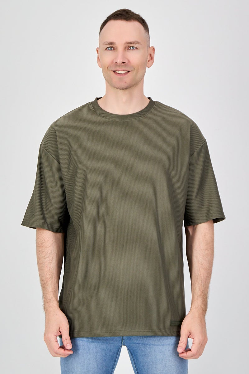 Core Elements Men Crew Neck Brand Logo Short Sleeve T Shirt, Dark Olive - Image 1