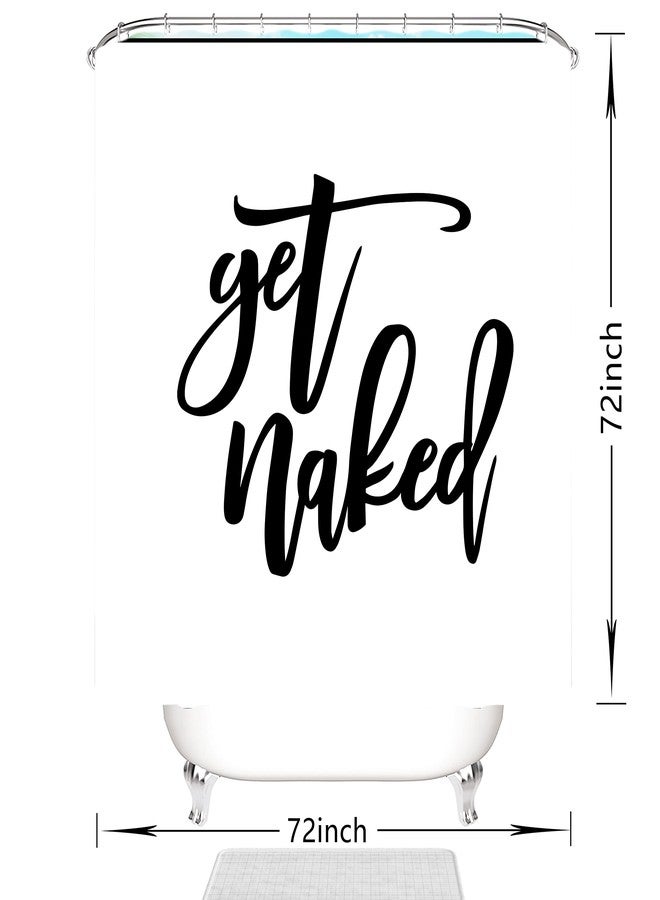Domoku Get Naked Shower Curtain White Decor Black Words Shower Curtain Funny Bathroom Curtain Polyester Fabric Waterproof with 12Hooks,72x72 inch - Image 3