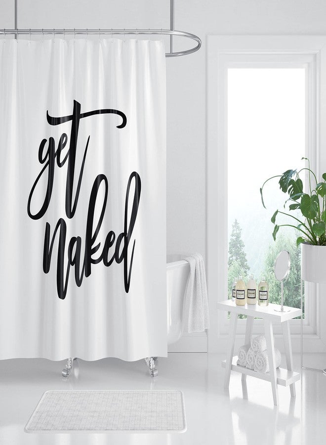Domoku Get Naked Shower Curtain White Decor Black Words Shower Curtain Funny Bathroom Curtain Polyester Fabric Waterproof with 12Hooks,72x72 inch - Image 1