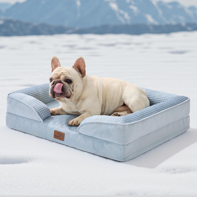 Bedsure Cooling Dog Bed Medium Size Dogs - Orthopedic Medium Dog Cat Cooling Bed Washable, Pet Couch Sofa with Waterproof Removable Cover, Pets Bed with Nonskid Bottom, Cooling Blue, 28" - Image 1