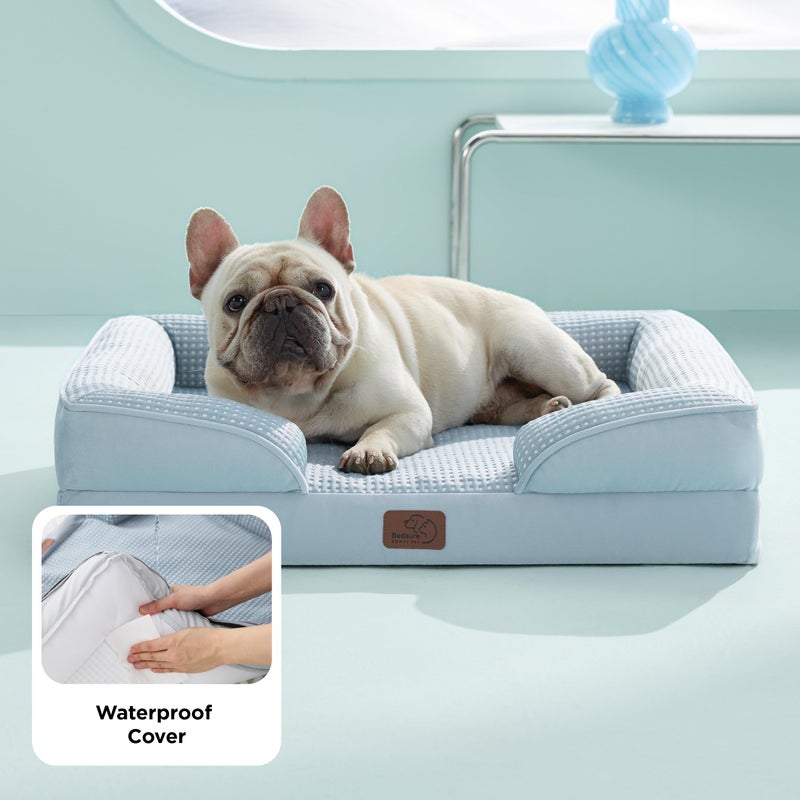 Bedsure Cooling Dog Bed Medium Size Dogs - Orthopedic Medium Dog Cat Cooling Bed Washable, Pet Couch Sofa with Waterproof Removable Cover, Pets Bed with Nonskid Bottom, Cooling Blue, 28" - Image 4