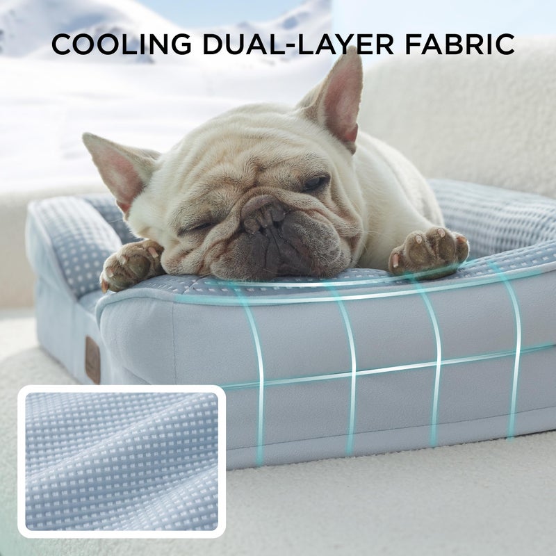 Bedsure Cooling Dog Bed Medium Size Dogs - Orthopedic Medium Dog Cat Cooling Bed Washable, Pet Couch Sofa with Waterproof Removable Cover, Pets Bed with Nonskid Bottom, Cooling Blue, 28" - Image 2