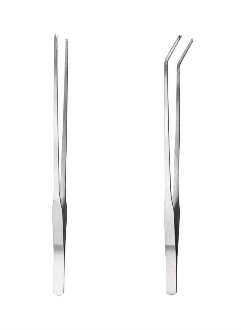 Generic 2 Pcs Feeding Tongs，Stainless Steel Long Tweezers Forceps Straight and Curved Tweezers Set，for Aquarium Reptile, Plant, Snakes, Lizards  - Image 1