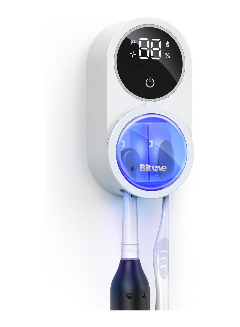 Bitvae Smart UV Toothbrush Cleaner & Holder with LED Screen, UV-C Sterilization and Air Drying, Rechargeable Wall Mounted Toothbrush Sanitizer with 30-Day Battery Life, Type-C Fast Charging, Adhesive Mount for Bathroom, Compatible with Electric & Manual Toothbrushes – Hygienic Automatic Toothbrush Storage Organizer - Image 1