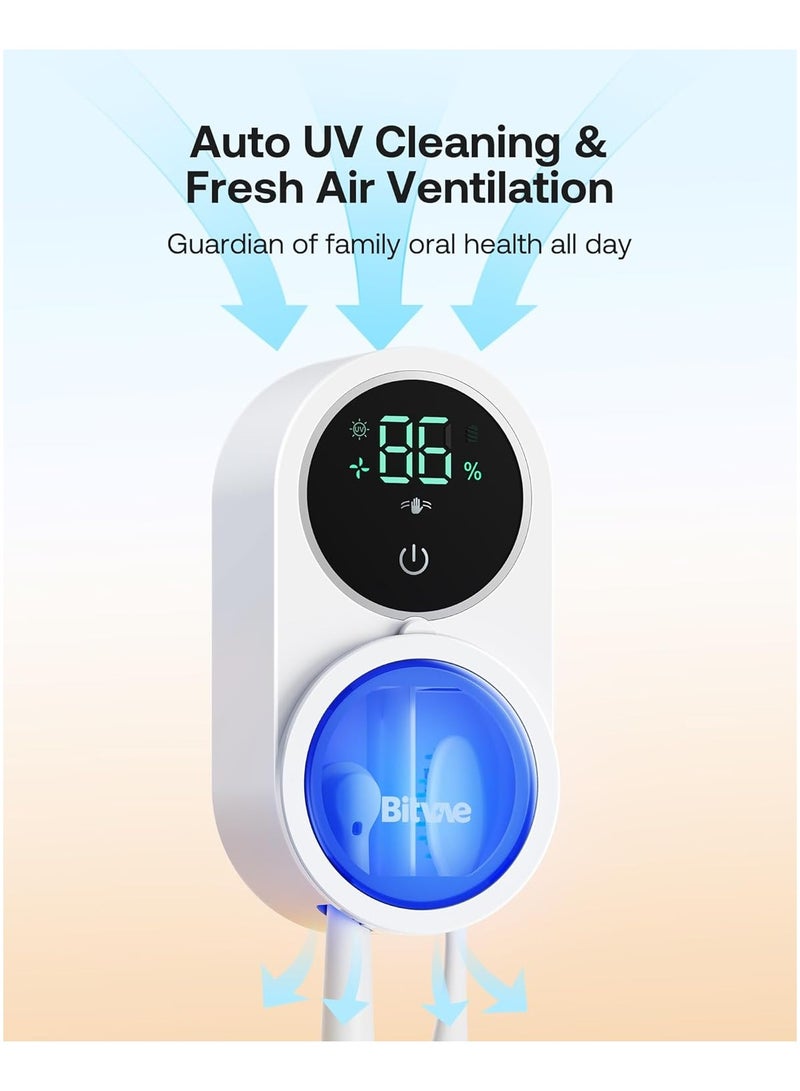 Bitvae Smart UV Toothbrush Cleaner & Holder with LED Screen, UV-C Sterilization and Air Drying, Rechargeable Wall Mounted Toothbrush Sanitizer with 30-Day Battery Life, Type-C Fast Charging, Adhesive Mount for Bathroom, Compatible with Electric & Manual Toothbrushes – Hygienic Automatic Toothbrush Storage Organizer - Image 2