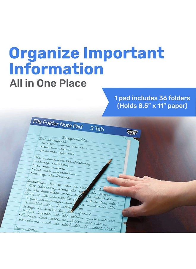 Find It - File Folder Notepad Pack Of 369.5 X 12.5 Inch Notebook Organizer Folders For Filing Document And Clipboard Organization Blue - Image 1