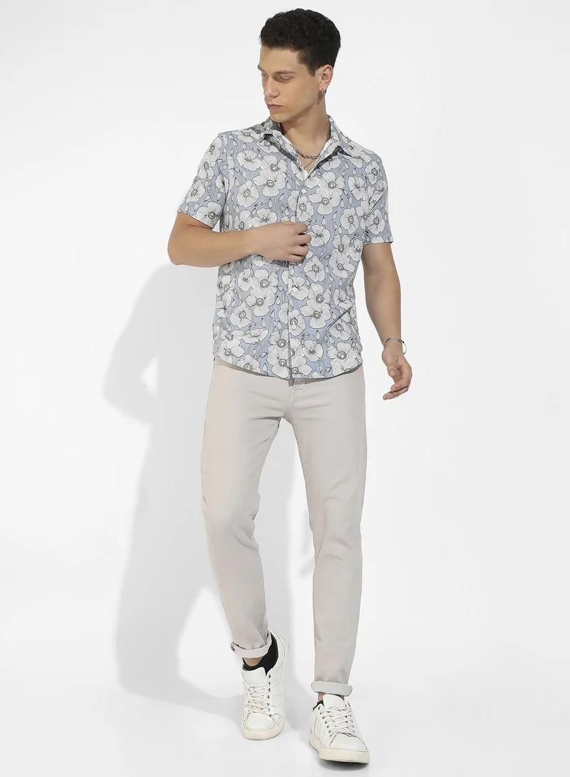 Campus Sutra Men's Botanical Print Button Up Shirt
