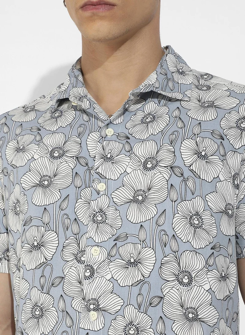 Campus Sutra Men's Botanical Print Button Up Shirt