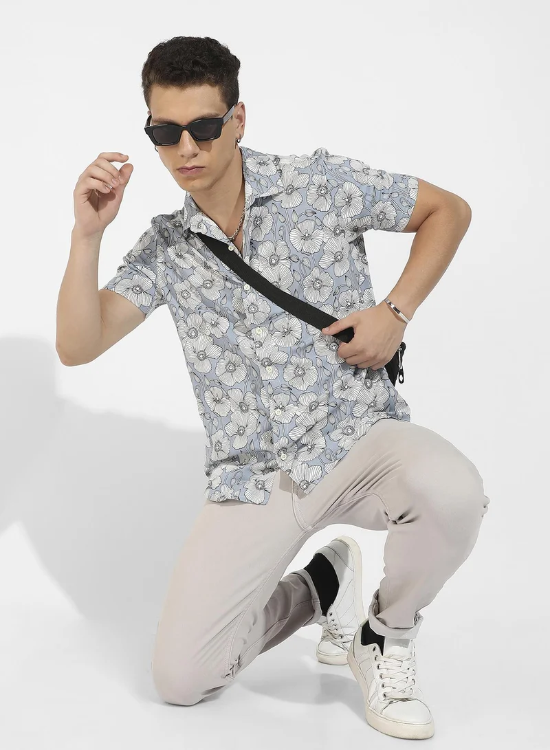 Campus Sutra Men's Botanical Print Button Up Shirt