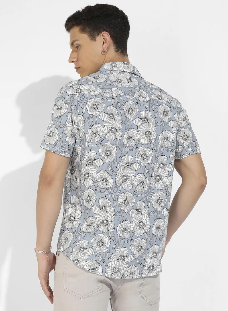 Campus Sutra Men's Botanical Print Button Up Shirt