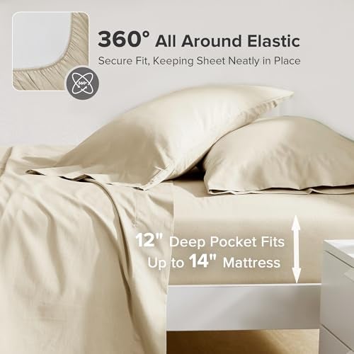 Comfort Spaces 100 Cotton Sheets Twin Breathable Ultra Soft Cotton Sheets Naturally Cool Cotton Bed Sheets with 12 Elastic Pocket Fits up to 14 Mattress All Seasons Sheet Set Cream 3 Piece - Image 3