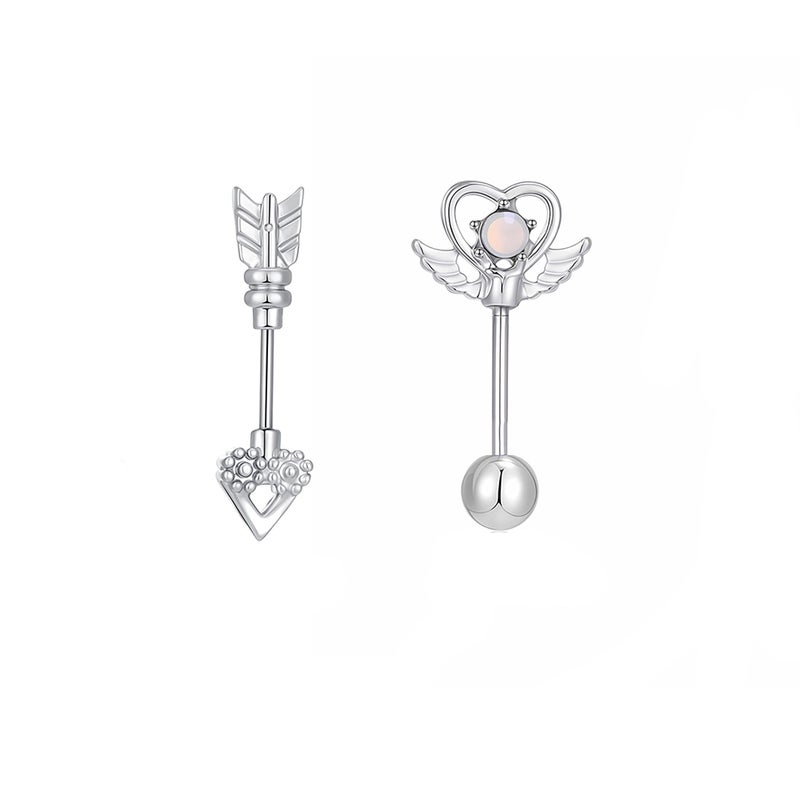 Dhdfisd Heart Wing Cartilage Earring Cute Y2k Heart Arrow Flat Back Stud Earrings Helix Cartilage Earrings for Women 2PC - Image 1