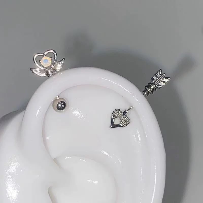 Dhdfisd Heart Wing Cartilage Earring Cute Y2k Heart Arrow Flat Back Stud Earrings Helix Cartilage Earrings for Women 2PC - Image 5