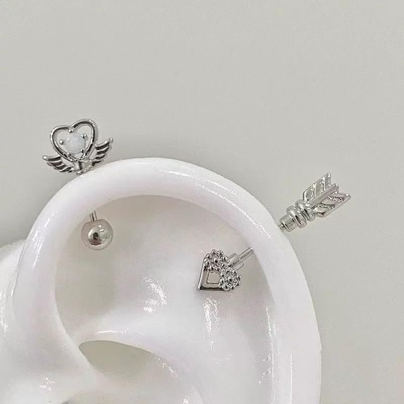 Dhdfisd Heart Wing Cartilage Earring Cute Y2k Heart Arrow Flat Back Stud Earrings Helix Cartilage Earrings for Women 2PC - Image 3