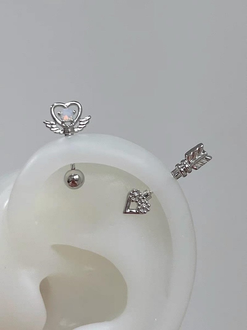 Dhdfisd Heart Wing Cartilage Earring Cute Y2k Heart Arrow Flat Back Stud Earrings Helix Cartilage Earrings for Women 2PC - Image 2