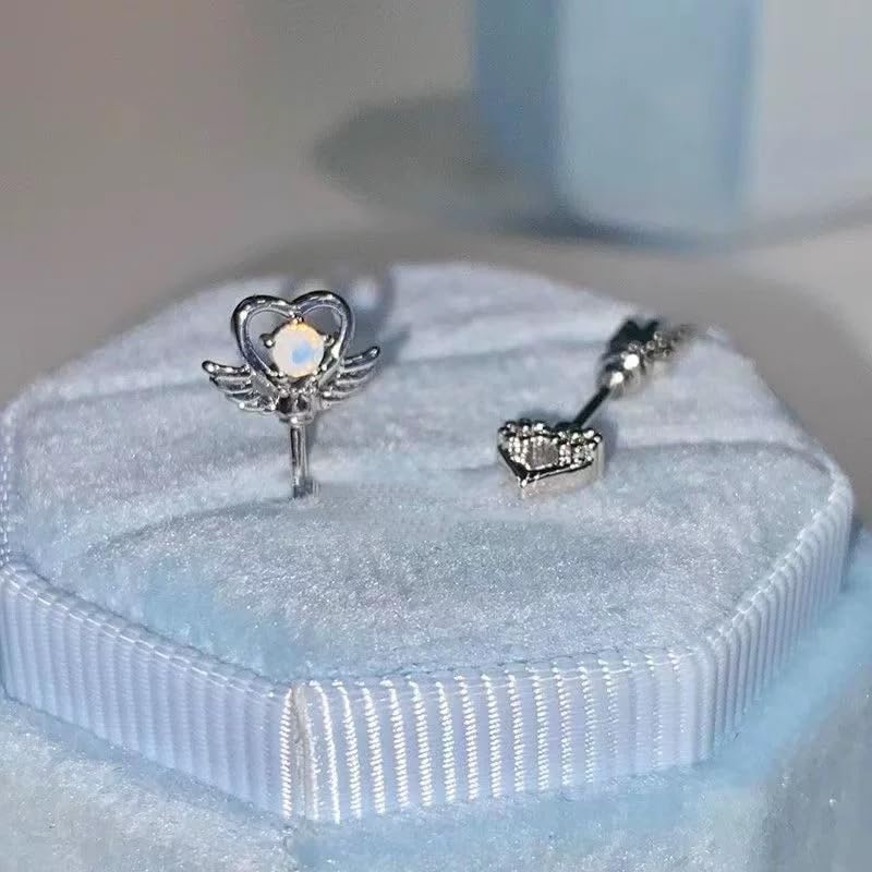 Dhdfisd Heart Wing Cartilage Earring Cute Y2k Heart Arrow Flat Back Stud Earrings Helix Cartilage Earrings for Women 2PC - Image 4
