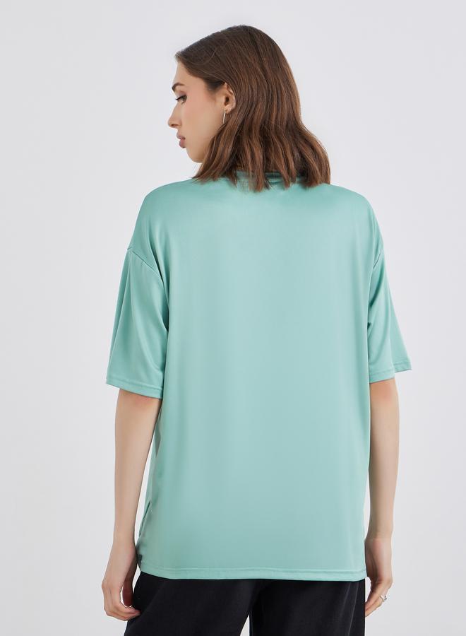 Take Two Green Oversized Slogan T-Shirt - Image 5