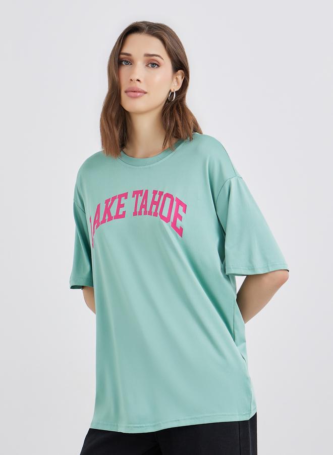 Take Two Green Oversized Slogan T-Shirt - Image 3