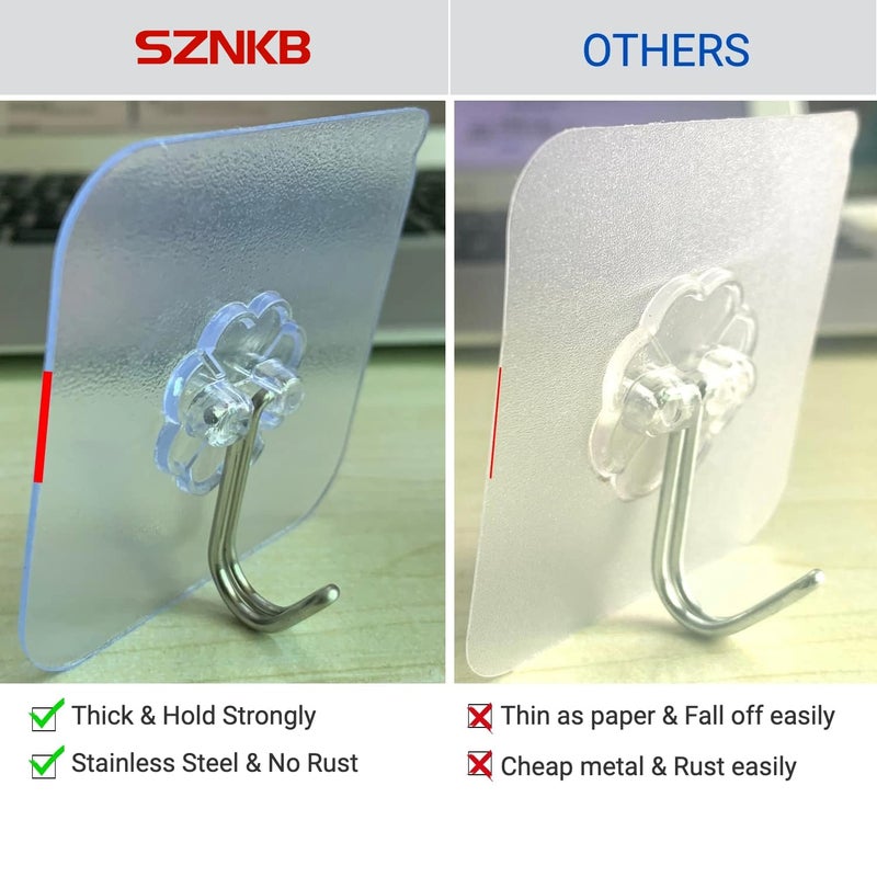 SZNKB Adhesive Hooks, 20 Pack Heavy Duty Sticky Hooks, Transparent Removable Adhesive Hooks for Hanging, Wall Hooks Can be Used for Kitchen Bathroom Shower Outdoor Home Improvement, Waterproof and Rustproof - Image 5