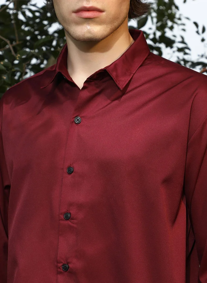 CAHOOT  Men's Wine Red Satin Oversized Shirt for Men | Best Price UAE