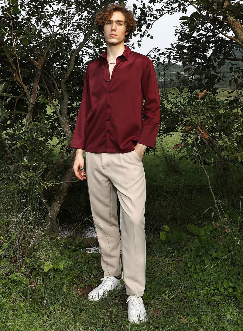 CAHOOT  Men's Wine Red Satin Oversized Shirt for Men | Best Price UAE