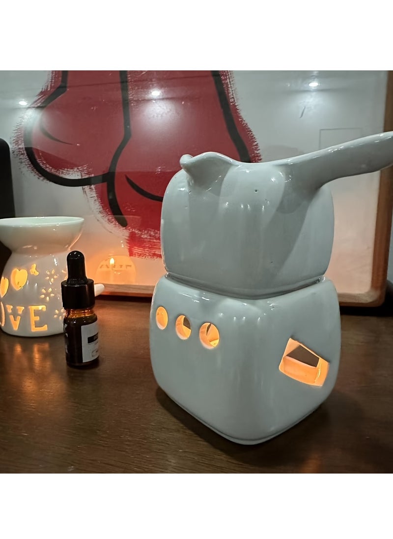 Generic - Vintage Square Ceramic Aromatherapy Diffuser with Handle - 180ml Large Capacity, Detachable Design for Home Decor (Candle Not Included) - Image 1