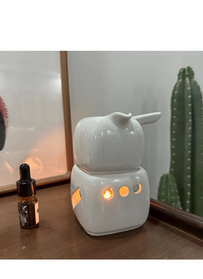 Generic - Vintage Square Ceramic Aromatherapy Diffuser with Handle - 180ml Large Capacity, Detachable Design for Home Decor (Candle Not Included) - Image 1