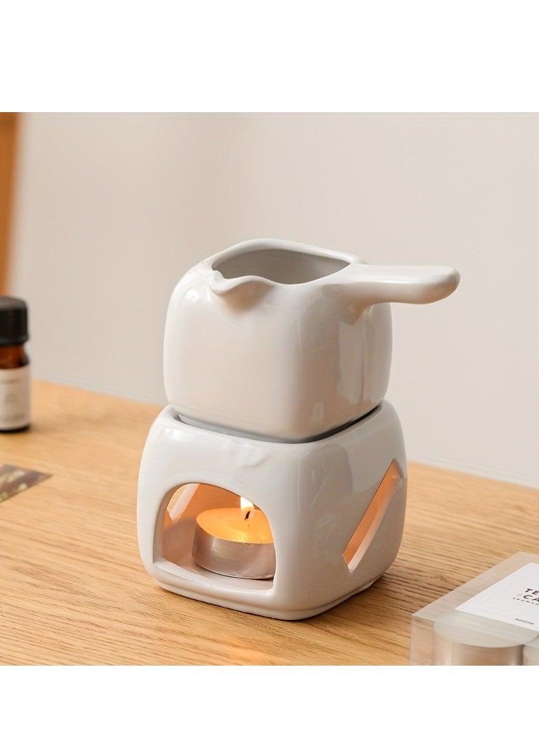 Generic - Vintage Square Ceramic Aromatherapy Diffuser with Handle - 180ml Large Capacity, Detachable Design for Home Decor (Candle Not Included) - Image 1