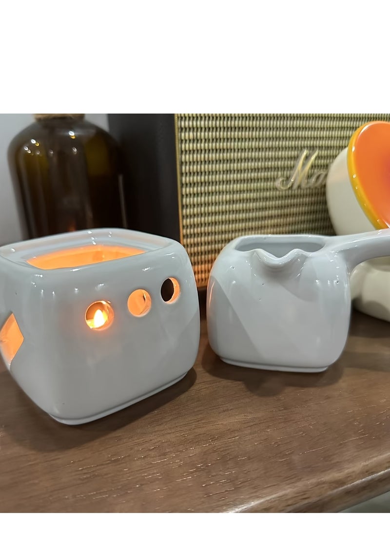 Generic - Vintage Square Ceramic Aromatherapy Diffuser with Handle - 180ml Large Capacity, Detachable Design for Home Decor (Candle Not Included) - Image 1