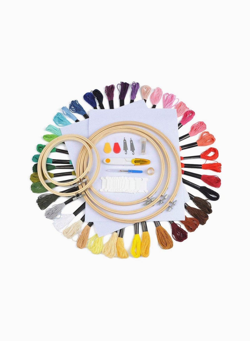 SYOSI Embroidery Starter Kit Cross Stitch Pen Punch Needle Craft Tool Wood Hoop Floss Bobbins Threading DIY Sewing Adults Beginners  - Image 1