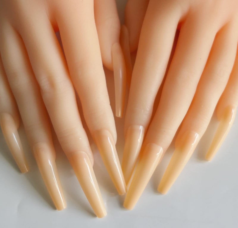 LuckForever 120pc XL Coffin False Nails Colored Beige Press on Nail Extra Long Ballerina Nail Art Tips Full Cover 12 Sizes Manicure DIY Decor for Women Kids Girls - Image 5