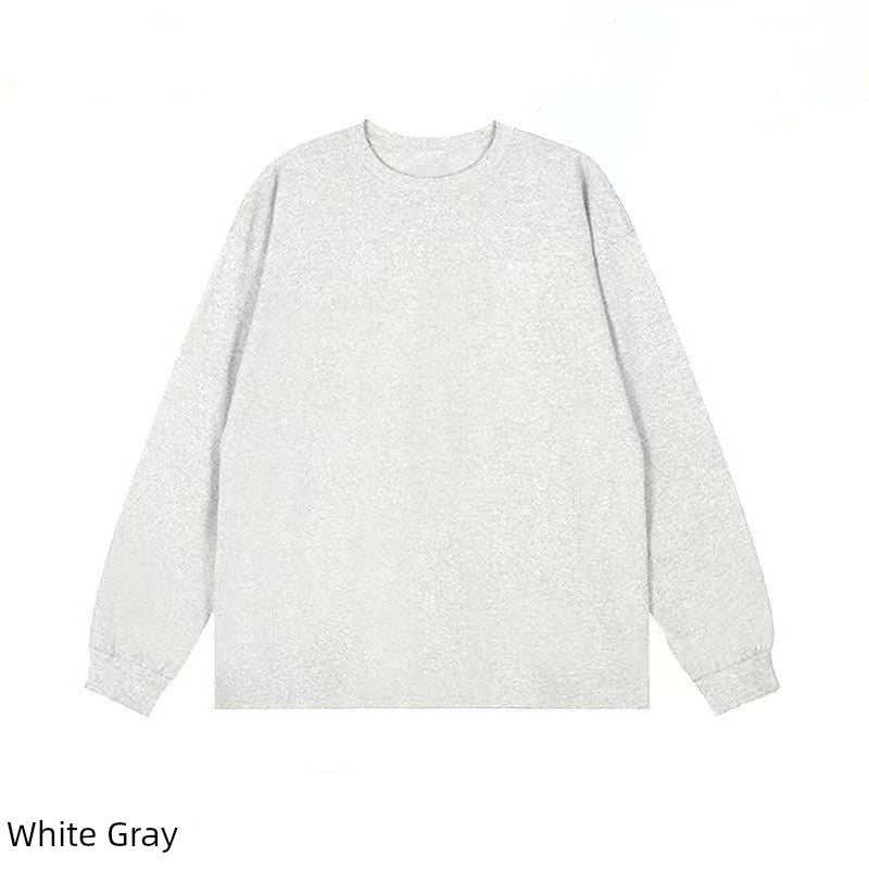 300G heavy cotton long-sleeved t-shirt loose solid color top white T-shirt undershirt thick men's and women's T-shirt - Image 1