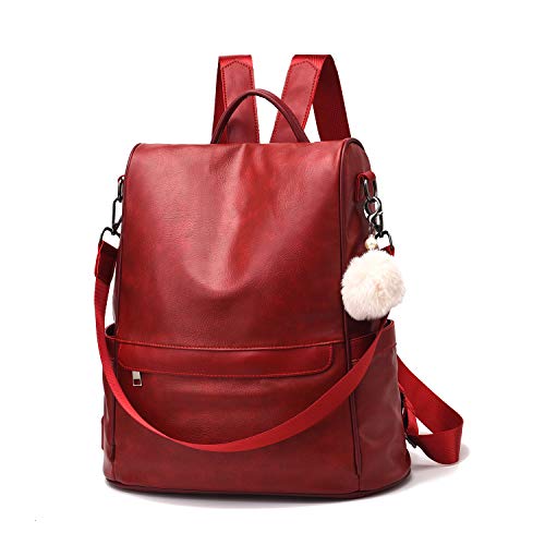 CHERUTY Women Backpack Purse PU Leather Anti-theft Casual Shoulder Bag Fashion Ladies Satchel Bags(Burgundy-Large) - Image 1