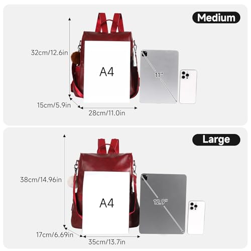 CHERUTY Women Backpack Purse PU Leather Anti-theft Casual Shoulder Bag Fashion Ladies Satchel Bags(Burgundy-Large) - Image 4
