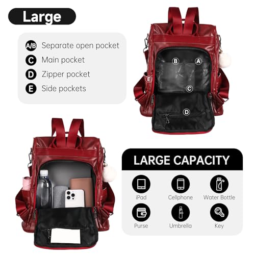 CHERUTY Women Backpack Purse PU Leather Anti-theft Casual Shoulder Bag Fashion Ladies Satchel Bags(Burgundy-Large) - Image 3